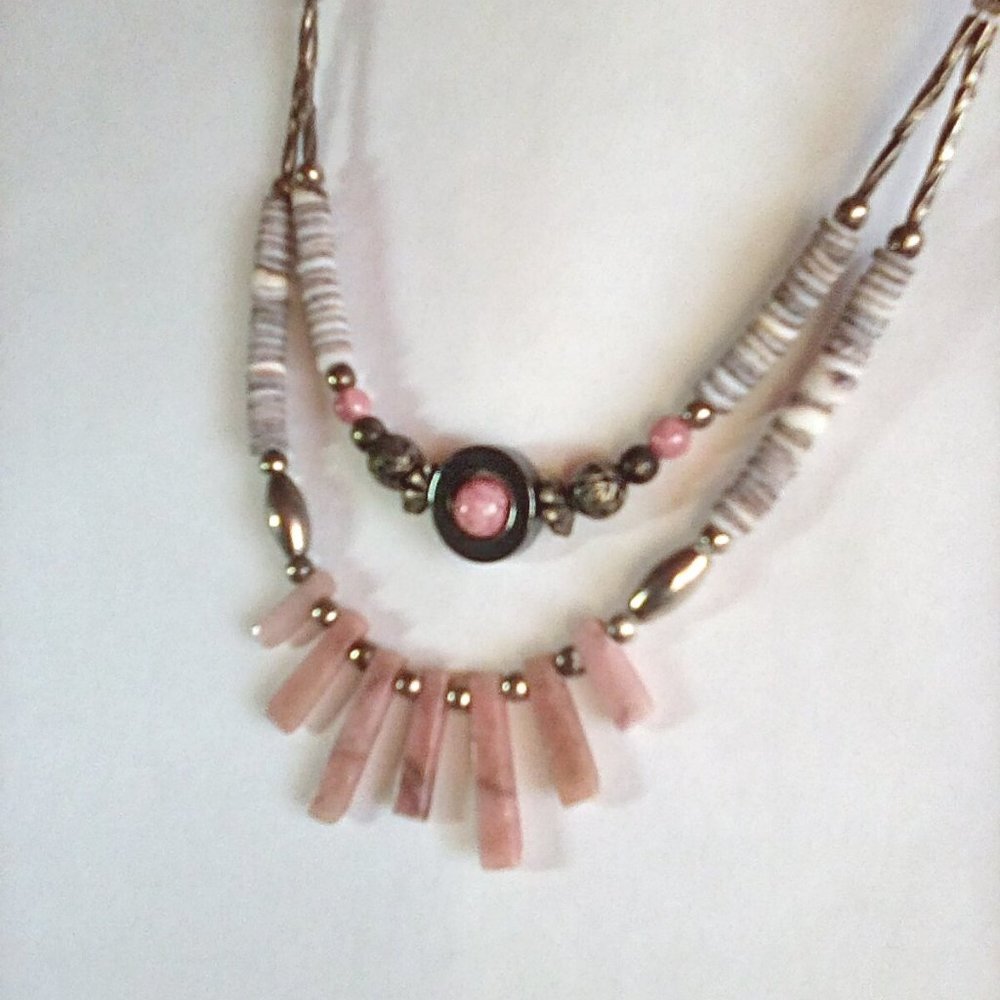 Women's Pink Quartz Double Srand Necklace 18 inches long